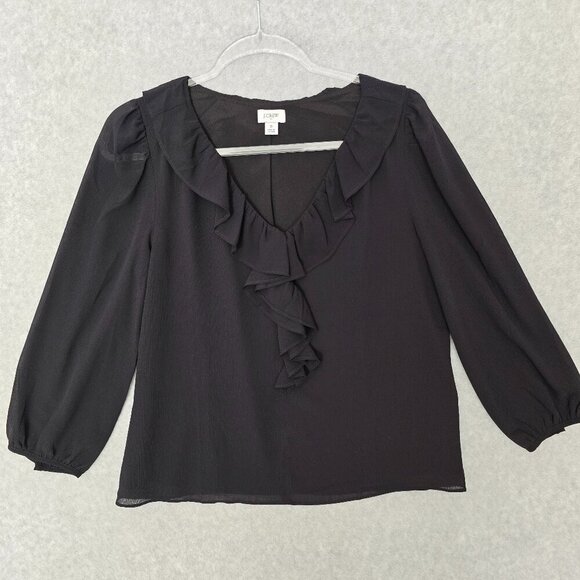 J.Crew Women Small Sheer Ruffle V-Neck Blouse Career Office Whimsigoth Fairycore - Picture 1 of 9
